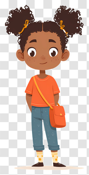 Kid Wearing Blue Jeans - Girl With Orange Shirt And Bag Transparent PNG