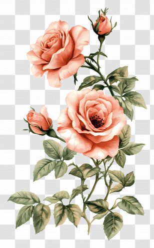 Border Rose - Detailed Pink Rose Illustration Transparent PNG
