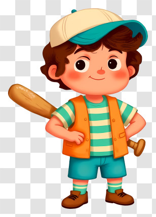 Cute Boy Wearing Baseball Cap - Boy Ready To Play Baseball With Bat Transparent PNG