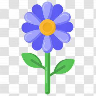 Daisy Flower - Blue Daisy Cartoon Flower With Leaves Transparent PNG