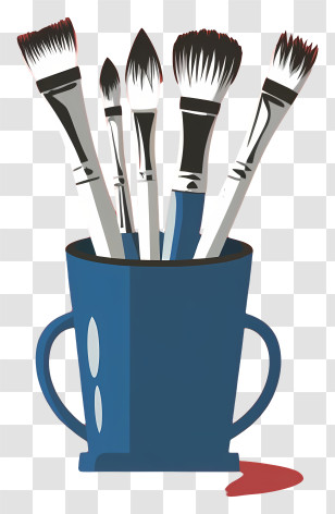 Cartoon - Paint Brushes In Blue Cup Transparent PNG