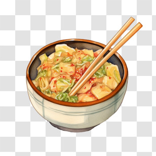 Korean Food - Bowl Of Noodles With Vegetables Transparent PNG