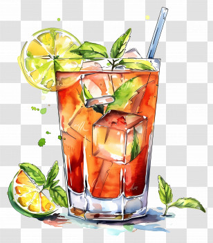 Cocktail With Ice - Refreshing Iced Drink With Lemon Transparent PNG