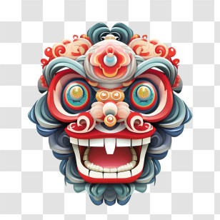 Chinese Lion Dance Head - Vibrant Chinese Dragon Mask For Celebrations Transparent PNG