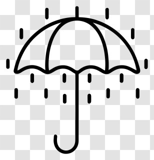 Cartoon - Black And White Line Art Umbrella With Raindrops Transparent PNG