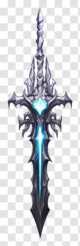 Hand Drawn Diamond Sword - Ornate Fantasy Sword With Blue Glow Transparent PNG