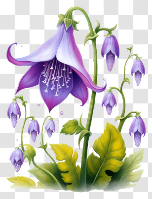 Blue Flower - Purple Bellflower With Green Leaves Transparent PNG