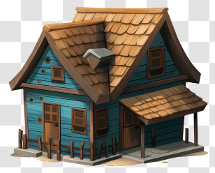 Blue Wooden House - Small Cute Wooden House In Blue Transparent PNG