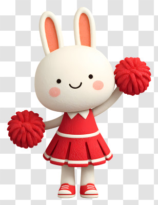 Cheerleader Bunny In Red Outfit - Cheerful Bunny Cheerleader Transparent PNG