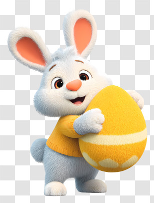Bunny Hugging Egg - Cartoon Bunny With Easter Egg Transparent PNG
