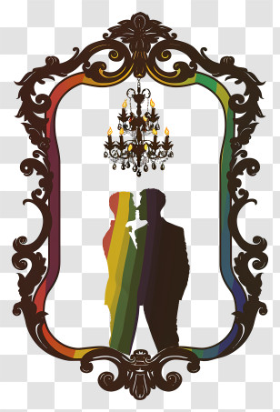 Lgbt Wedding Frame - Rainbow Silhouette Couple In Ornate Frame Transparent PNG