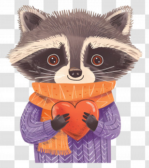 Cute Raccoon - Adorable Cartoon Raccoon Holding A Heart Transparent PNG