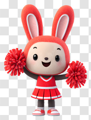 Cheerleader Bunny In Red Outfit - Cheerful Bunny Cheerleader Transparent PNG
