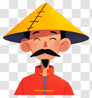 Vietnamese Man - Smiling Cartoon Man In Traditional Hat Transparent PNG
