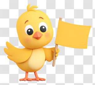 Bird Holding Banner - Cute Yellow Chick Holding Flag Transparent PNG