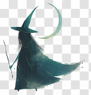 Witch - Mysterious Witch Silhouette Under The Moon Transparent PNG