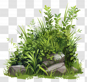 Natural Vegetation - Lush Green Bushes With Rocks Transparent PNG