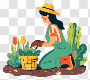 Woman Planting Vegetables - Gardener Tending To Plants Transparent PNG