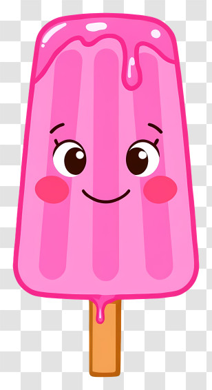 Cartoon Ice Lolly - Smiling Pink Popsicle Transparent PNG