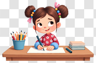 Cute Cartoon Girl - Cute Girl Drawing At Desk Transparent PNG