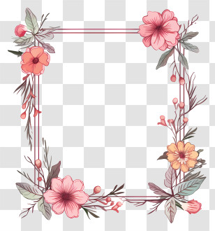 Floral Frame - Floral Frame With Pink And Yellow Flowers Transparent PNG