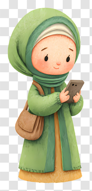 Muslim Woman Using Phone - Girl In Green Headscarf Using Phone Transparent PNG