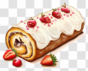 Cake Roll Dessert - Illustrated Cake Roll With Strawberries And Cream Transparent PNG