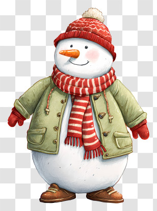 Snowman Wearing Christmas Clothes - Snowman With Scarf For Christmas Transparent PNG