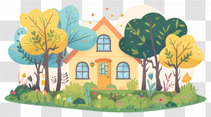 Cottage Garden - Colorful House And Garden Illustration Transparent PNG