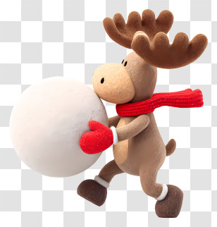 Moose Pushing Snowball - Brown Reindeer With Snowball In Winter Attire Transparent PNG