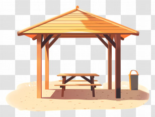 Summer Shelter - Wooden Gazebo With Picnic Table Transparent PNG