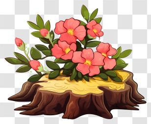 Plant Growing Out Of Stump - Flowers On Tree Stump Transparent PNG