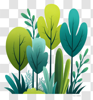 Seaweed Forest - Cartoon Trees In Various Shades Of Green Transparent PNG