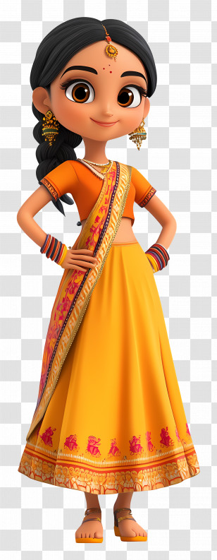 Cartoon Indian Woman - Traditional Dress Cartoon Character Transparent PNG