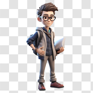 Student - Stylish Cartoon Student With Backpack And Book Transparent PNG