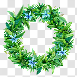 Grass Circle - Lush Green Floral Wreath With Delicate Blue Flowers Transparent PNG
