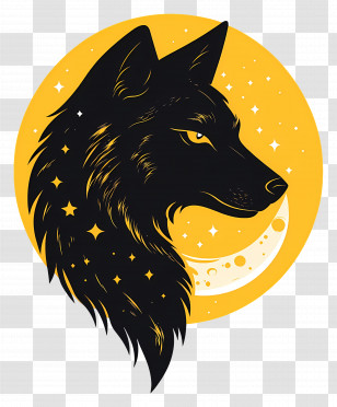 Wolf Head - Mystical Wolf Silhouette With Moon And Stars Transparent PNG