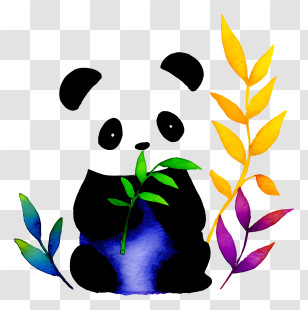 Watercolor Panda With Bamboo Transparent PNG