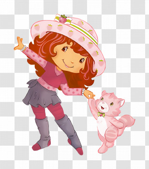 Strawberry Shortcake Characters - Girl And Cat Cartoon Illustration Transparent PNG