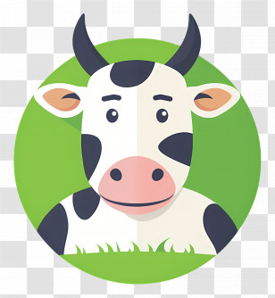 Cow Icon - Cartoon Cow Face In Green Circle Icon Transparent PNG