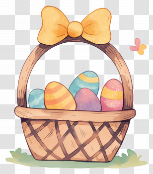 Easter Basket - Colorful Easter Egg Basket With A Bow Transparent PNG