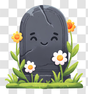 Headstone Emoji - Smiling Tombstone With Flowers Transparent PNG