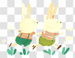 Cute Rabbits - Running Rabbits In Striped Shirts Transparent PNG