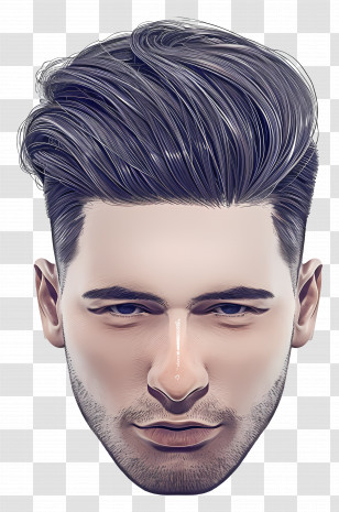 Straight Hair Mid Fade Haircut - Stylized Male Face Illustration Transparent PNG