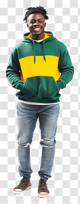 Smiling Black Man - Man In Green And Yellow Hoodie With Casual Style Transparent PNG