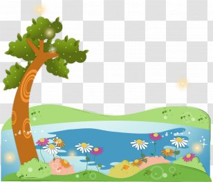 Cartoon Illustration - Pixel - Vector Suburban Lake Scenery Transparent PNG