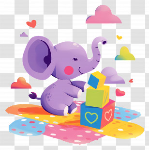 Elephant Playing With Toys - Playful Purple Elephant With Blocks Transparent PNG