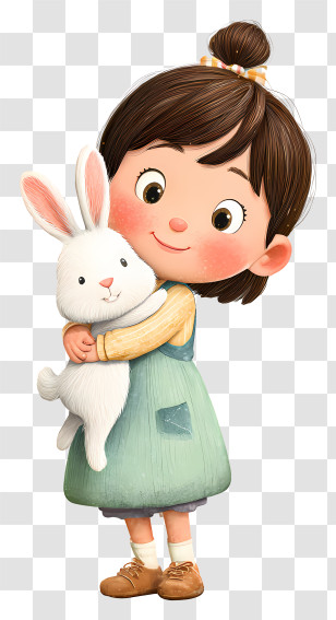 Little Girl Holding Bunny - Cute Girl Hugging A White Rabbit Transparent PNG