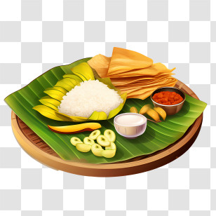 Onam Sadya Food - Traditional Indian Meal Served On Banana Leaf Transparent PNG