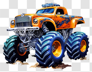 Orange Monster Truck - Orange Monster Truck With Big Wheels Transparent PNG